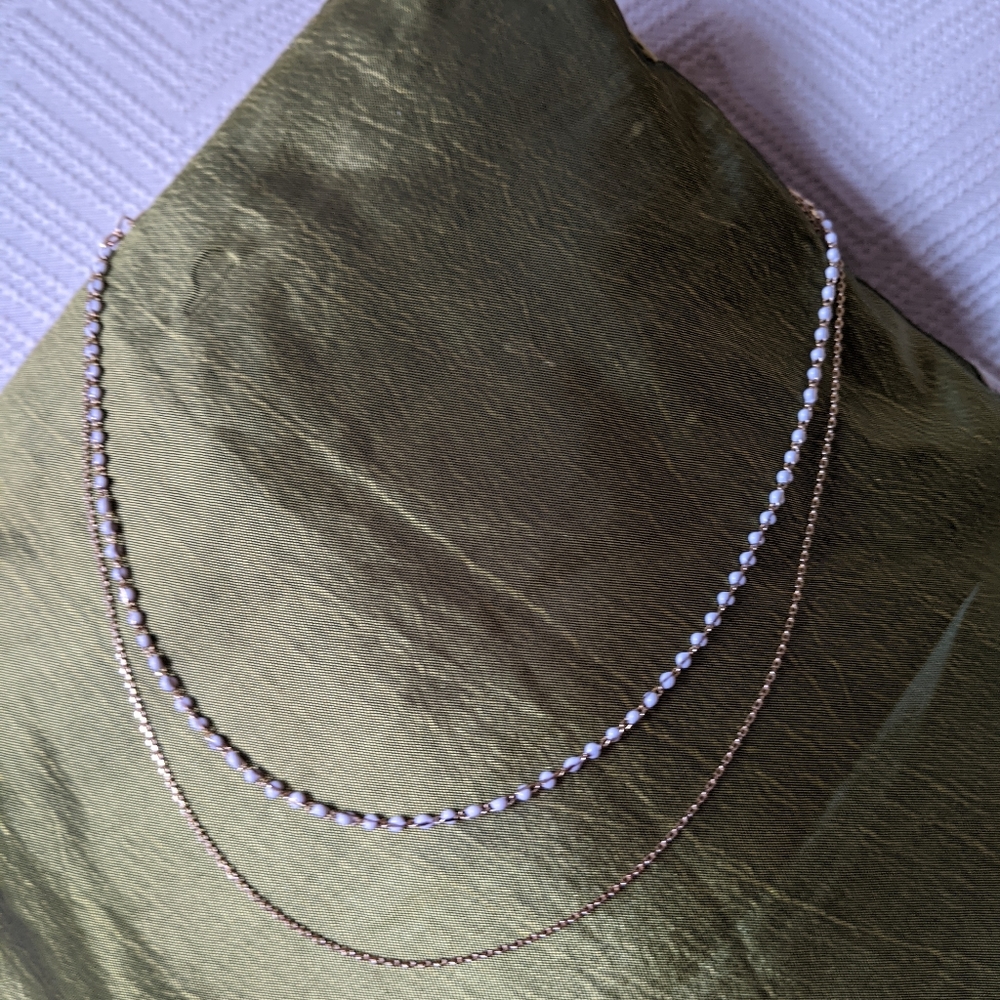 LANDAU Gold and White double layering necklace